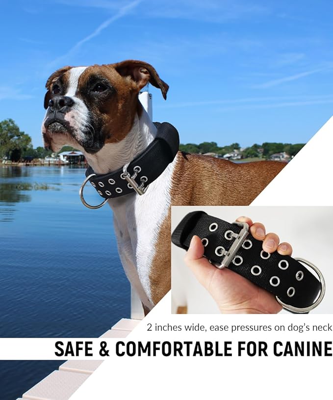 Large Dog Collar and Leash Set- Black Heavy Duty Collar and Leash for Gaint Breed Dogs, 2in Wide with Handle Collar and 5 ft Leash, Strong Nylon and Stainless Hardware, 22"-27"