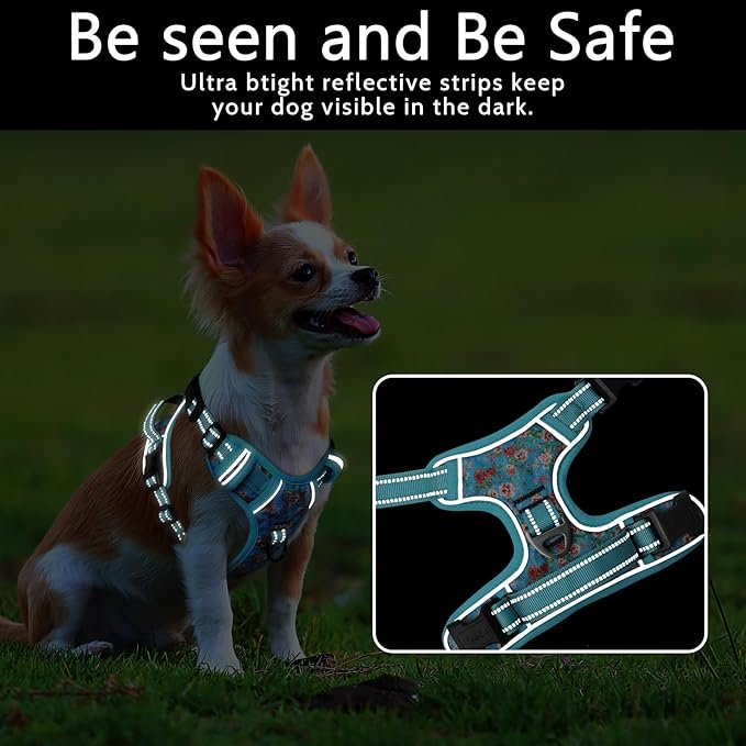 Timos No Pull Dog Harness,NO Need Go Over Dogs Head 3 Snap Buckles Reflective Oxford No Choke Puppy Harness with Front & Back 2 Metal Leash Clips Soft Padded for Small Medium Large Dogs