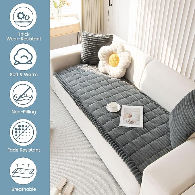 OTOB Dog Couch Cover Protector, Washable Non Slip Pet Friendly Sofa Cover for Dogs, Fuzzy Pet Furniture Couch Covers for Sofa, Boho Soft Couch Covers Protector (27.6" x 59", Dark Gray)