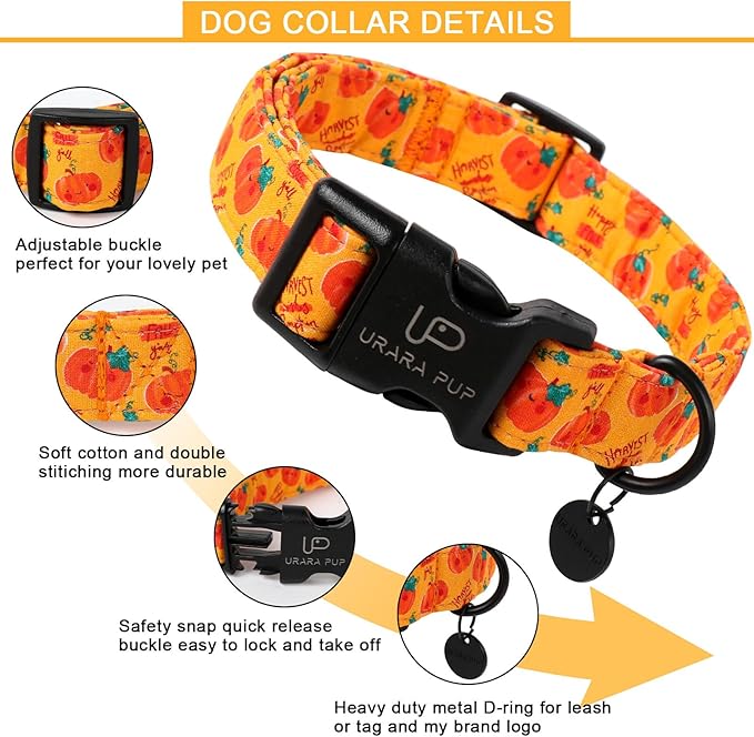 Halloween Pumpkin Dog Collar,Lightweight Orange Halloween Puppy Collar with Plastic Buckle,Fancy for Dogs,Suitable for Small Medium Large Girl or Boy Dogs
