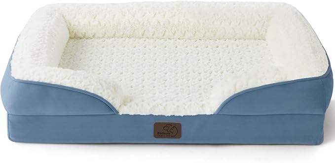 Bedsure Orthopedic Dog Bed for Medium Dogs - Calming Dog Sofa with Luxurious Short Plush, Pet Couch Bed with Removable Washable Cover, Waterproof Lining and Nonskid Bottom, Faded Denim