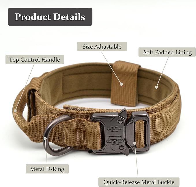 Tactical Dog Collar, Adjustable Military Training Nylon Dog Collar with Control Handle and Heavy Quick-Release Metal Buckle for Small Medium Large Dogs, Camo M