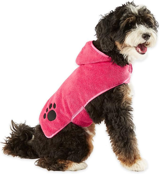 Bone Dry Pet Robe Collection, Embroidered Absorbent Microfiber Bath Robe with Adjustable Closure, for Dogs & Cats, Small, Raspberry Sorbet