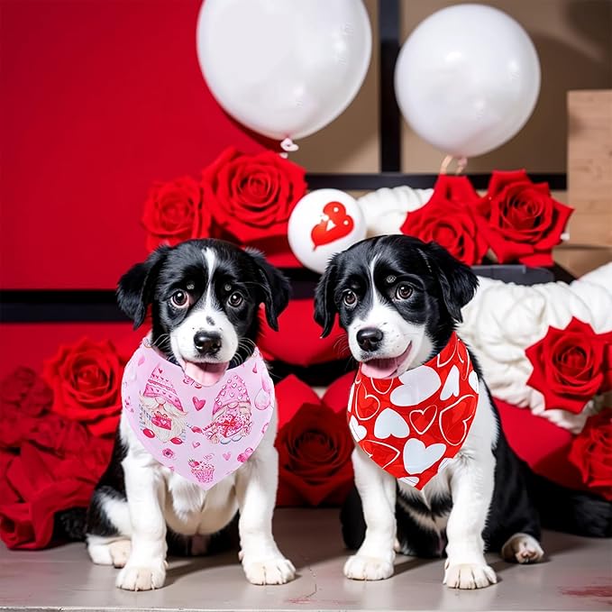 7 Pack Valentines Day Dog Bandanas for Small Dogs Cats Puppy Breed 18 Inch Heart Lip Rose Dog Bandanas Adjustable Dogs Scarves Grooming S