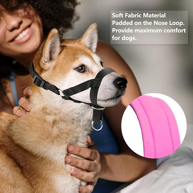 Dog Head Collar with Soft Fabric, Dog Head Harness to Stop Pulling with Adjustable Loop(M,Red)