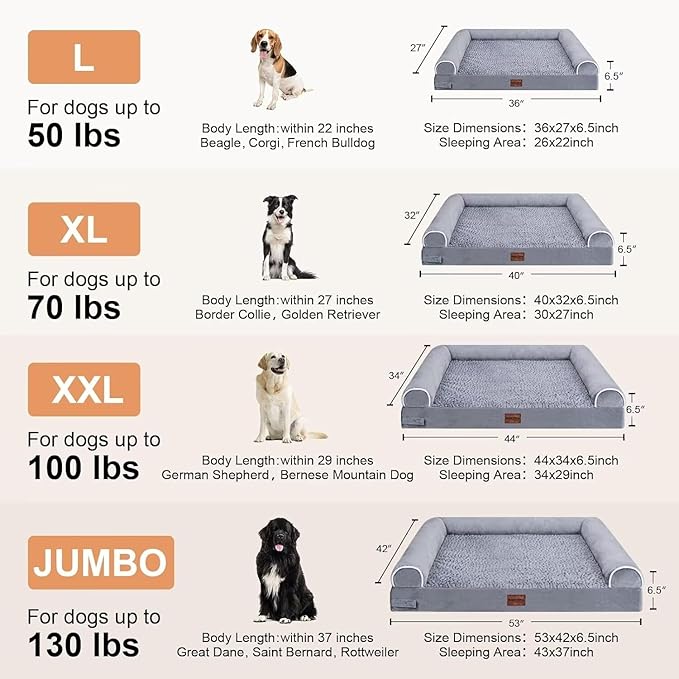 Large Dog Bed Orthopedic Washable: Beds Bolster XL Bed Big XLarge Dogs Memory Foam Couch Sofa Waterproof with Removable Cover