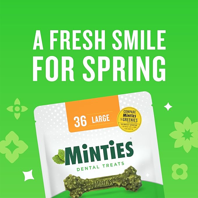 Minties Dental Chews for Dogs, 36 Count, Vet-Recommended Mint-Flavored Treats for Large Dogs Over 50 lbs, Dental Bones Clean Teeth, Fight Bad Breath, and Removes Plaque and Tartar