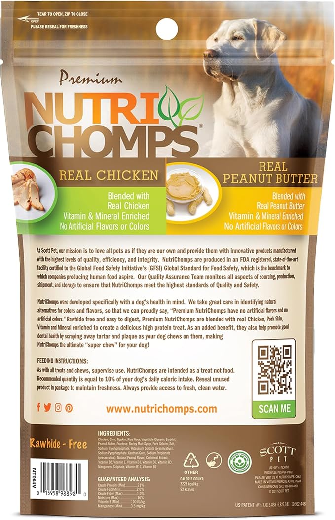 NutriChomps Dog Chews 5-inch Twists, Easy to Digest, Rawhide-Free Dog Treats, 10 Count, Real Peanut Butter Flavor, Bundle of 2, 20 Count, NT063V-2