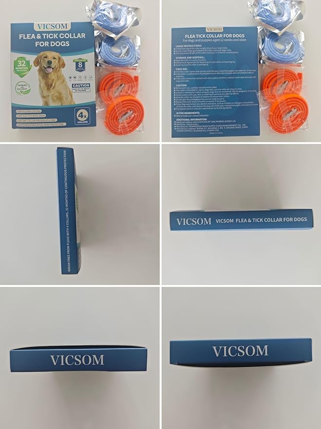 4 Pack Flea Collar for Dogs, 32 Months Flea and Tick Prevention for Dogs, Waterproof Dog Flea Collar, Dog Flea and Tick Treatment, Adjustable Flea and Tick Collar for Dogs Puppy -Blue & Orange