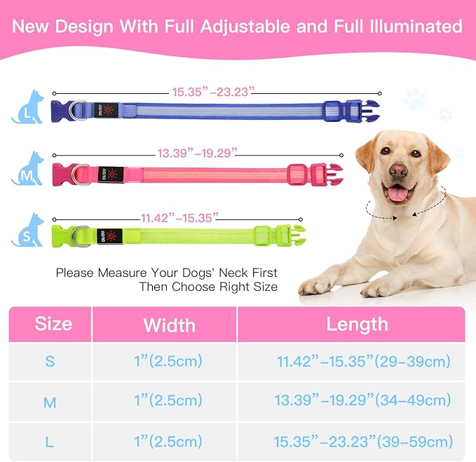 YFbrite Light up Dog Collar, USB Rechargeable LED Puppy Collar Super Bright Adjustable Glowing Dog Lights for Night Walking (Design 2- Pink, Large)