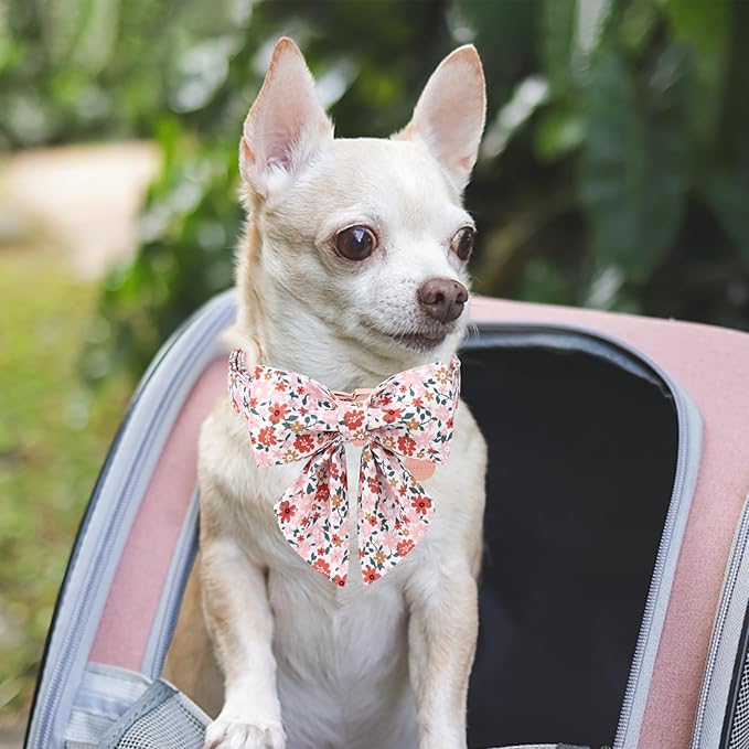 Dog Collar with Bow Tie,UP URARA PUP Flower Bowtie Dog Collar, Summer Bowtie Collar for Puppy Boy Girl Dog, Comfortable Cotton Dog Collar with Metal Buckle,M,Neck 13.5-22in, Medium, PinkYe CS