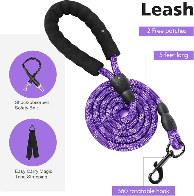 No Pull Tactical Dog Harness for Large Dogs, Escape Proof Molle Dog Vest Harness and Leash Set, Adjustable Military Service Dog Harness with Handle for Medium Large Dogs(Purple, L)