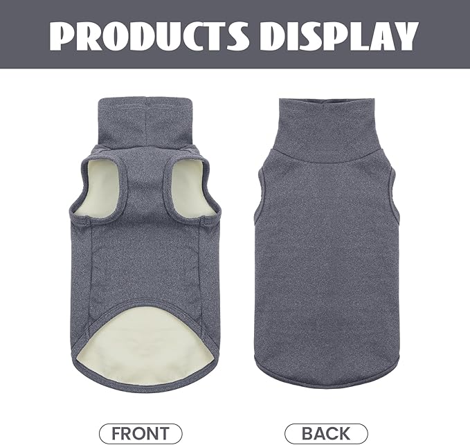 ROZKITCH Dog Sweaters Soft Fleece Pullover Sweatshirt Pajamas, Turtleneck Warm Pet Cold Weather Jacket Stretchy Vest Jumpsuit Apparel Outfit Clothes for Small Medium Large Dogs Walking Sleep Grey XL