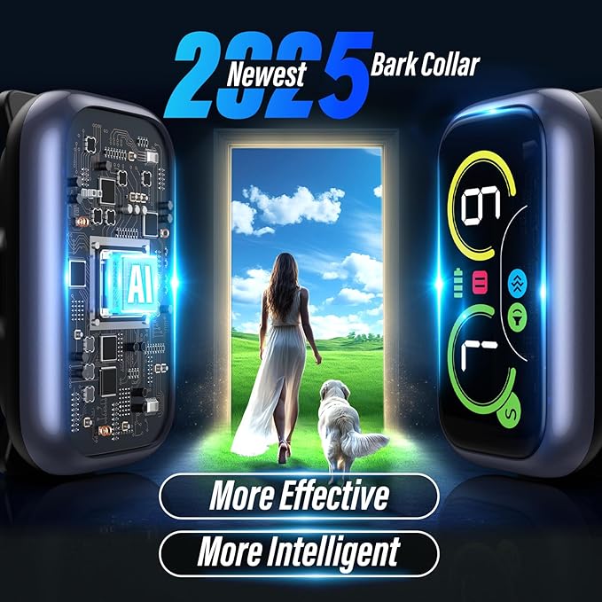 Dog Bark Collar for Large Medium Small Dogs, Smart Barking Collar, Effective No Bark Collar with Adjustable Beep Vibration Correction Modes, Automatic Anti Barking Device, IP67 Waterproof, Black