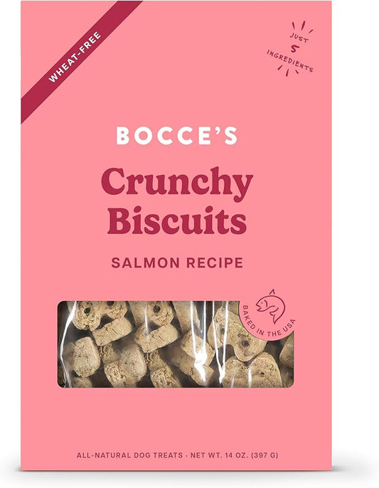 Bocce's Bakery Oven Baked Salmon Recipe Treats for Dogs, Wheat-Free Dog Treats, Made with Real Ingredients, Baked in The USA, All-Natural Salmon, Sweet Potato & Parsley Biscuits, 14 oz
