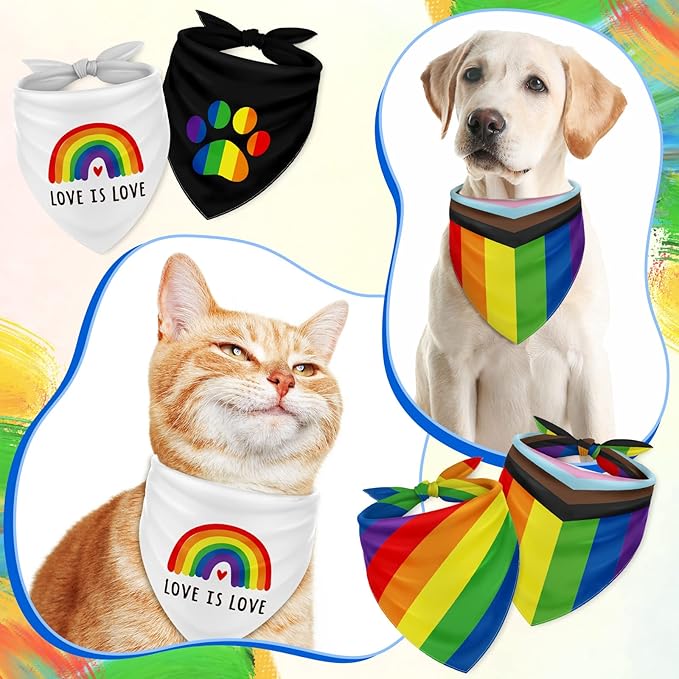 Whaline Rainbow Dog Bandanas Love is Love Pride Triangle Bibs Rainbow Dog Scarf Reversible Double-Sided Pet Neckerchief for Small Medium Large Pet Cat Dog Pride Day Costume Accessories, 4 Pack