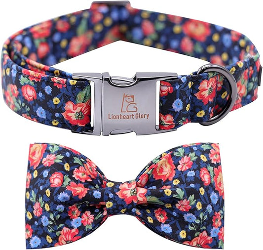 Lionheart glory Premium Floral Dog Collars, Bowtie Dog Collar, Adjustable Heavy Duty Dog Collar with Bow for X-Small Dogs