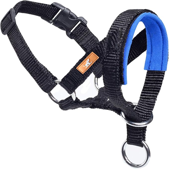 Dog Head Collar, Fabric Padded Head Collar for Dogs to Prevent Pulling, Adjustable Dog Head Harness (L,Blue)