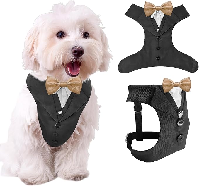 Dog Tuxedo for Wedding Outfit, Dog Suit and Tie Costumes for Birthday, Halloween, Cosplay, Christmas Party, Pet Formal Wear with Bowtie, Tux for Small Dogs, Chihuahua, Bichon, Maltese, Cats