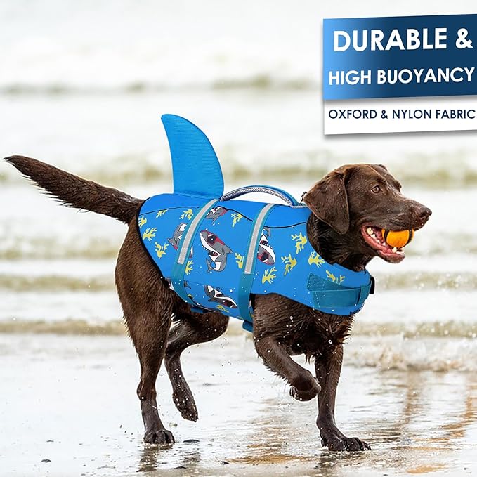 AOFITEE Dog Life Vest for Swimming, Shark Dog Life Jacket Large, High Flotation Dogs Swimming Vest with Rescue Handle and Reflective Stripe, Dogs Lifesaver Swimsuit for Boating Summer Pool Beach, XL