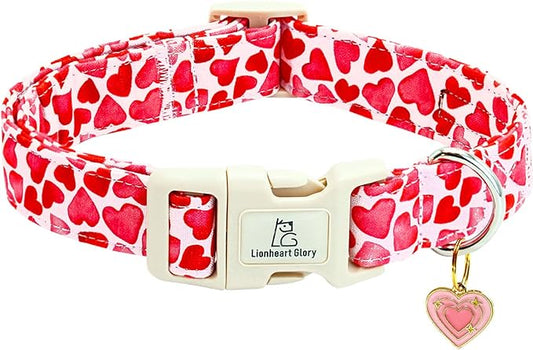 Lionheart glory Valentine Collar, Red Hearts Dog Collar for Large Cute Dog Collars Spring Female Pet Gift Adjustable Heavy-Duty Holiday Dog Collar Plastic Buckle