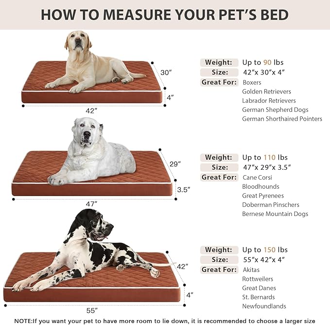 WNPETHOME Orthopedic Dog Beds - Extra Large Waterproof, Washable Cover & Anti-Slip Bottom, Egg Crate Foam, Multi-Needle Quilting XL Dog Crate Bed