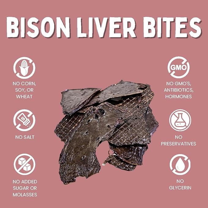 Winnie Lou Jerky Organic Jerky Dog Treats Made in The USA – Human Grade – Dog – All Natural – Healthy (Bison Liver Bites)