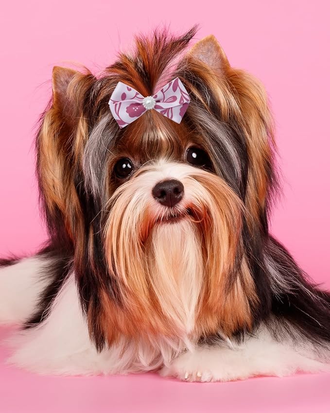 PET SHOW 20 Pack Pink Small Dog Hair Bows with Rubber Bands for Medium Dogs Girl Female Holiday Puppies Cats Kittens Rabbits Topknot Grooming Costumes Hair Accessories