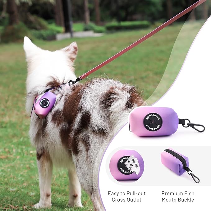QQPETS Dog Harness Collar Leash with Poop Bag Holder 4 PCS Set, Adjustable No Pull Soft Mesh Padded Vest for Small Medium Large Pet Puppy Outdoor Walking (Gradient Purple, L (Chest 22.4”-32.6”))