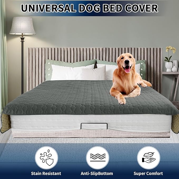 PureFit 100% Waterproof and Anti-Slip Dog Bed Cover, Washable Pet Blanket, Stain Resistant Sofa Couch Furniture Protector Cover for Kids, Dog, Cat (30x70 Inch, Dark Grey)