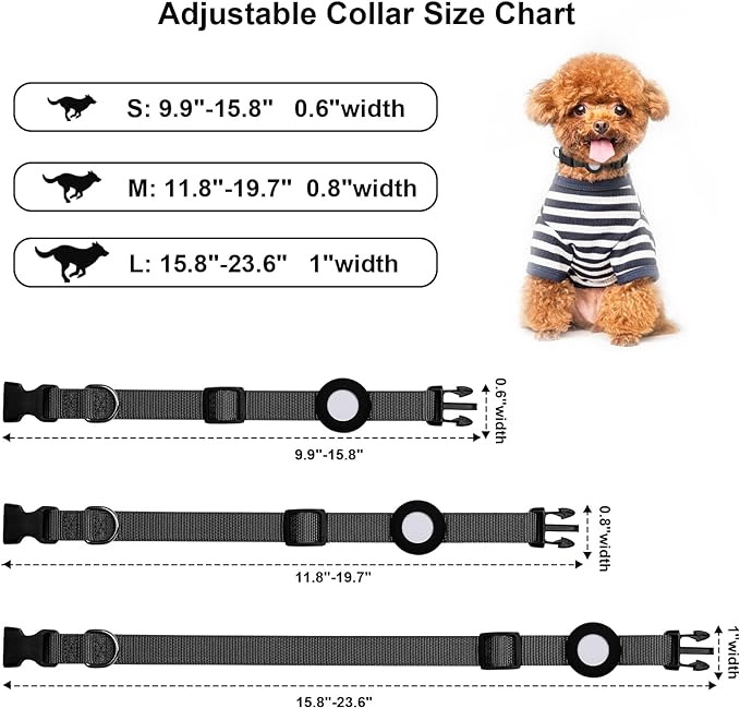 Compatible with Airtag Dog Collar, Adjustable Air Tag Dog Collar with Durable Quick Snap Buckle, Imitation Nylon Dog Collar with Waterproof Apple Airtag Holder for Small Dogs (S(6"-16"), Black)