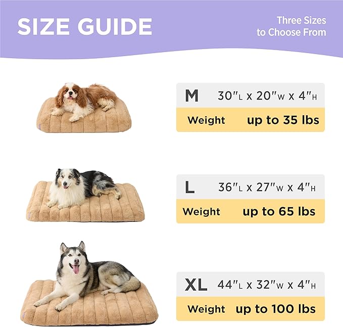 Lesure Cute Orthopedic Dog Bed Large Sized Dog, Waterproof Chic Flat Pet Beds with Removable Washable Cover, Fuzzy Thick Egg Crate Foam Pet Mat for Indoor Use (36" x 27", Beige)