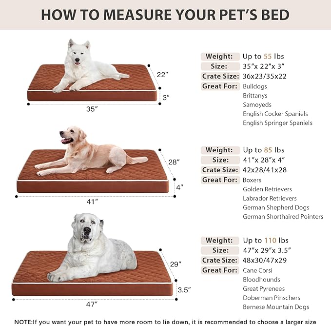 WNPETHOME Orthopedic Dog Bed for Large Dogs - Waterproof with Removable Washable Cover & Anti-Slip Bottom, Egg Crate Foam & Multi-Needle Quilting XL Crate Bed