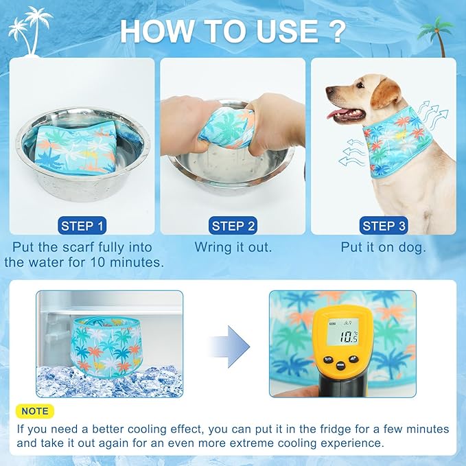 BEAUTYZOO Dog Cooling Bandana for Medium Large Dogs, 2 Pack Instant Cooling Bandanas Breathable Cooling Ice Towel Neck Wraps, Hawaiian Pattern Pet Scarf Keep Dogs Cool in Hot Summer, Blue S