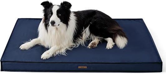 Lesure Outdoor Waterproof Dog Bed for Crate, Orthopedic Egg Crate Foam Pet Bed with Oxford Fabric Surface and Removable and Durable Cover, Machine Washable, 35''x22'', Navy