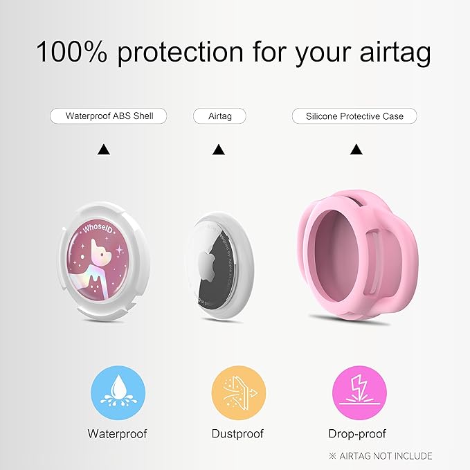 Waterproof Airtag Dog Collar Holder, Silicone & ABS Airtag Holder for Dog & Cat Collars, Ultra-Durable, Lightweight and Protective Airtag Case (Pink-1, Small)