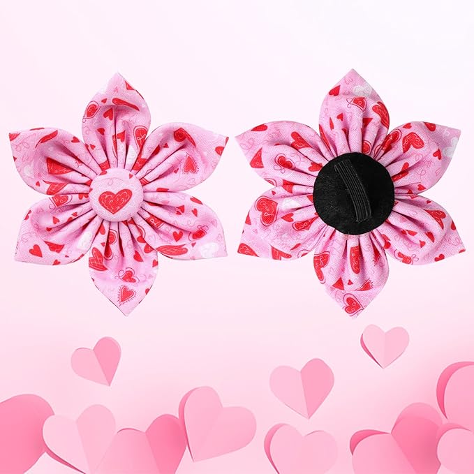 Valentine Dog Collar with Flower, Heart Flower Collar for Puppy Girl Boy Dog or Cat, Comfortable Dog Collar Flower with Durable Metal Buckle, Cute Pet Collar, S