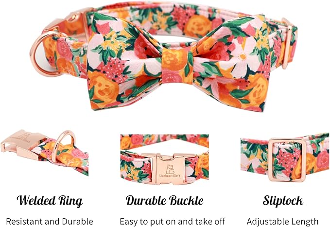 Lionheart glory Premium Floral Dog Collars, Bowtie Dog Collar, Adjustable Heavy Duty Girl Dog Collar with Bow for Large Dogs