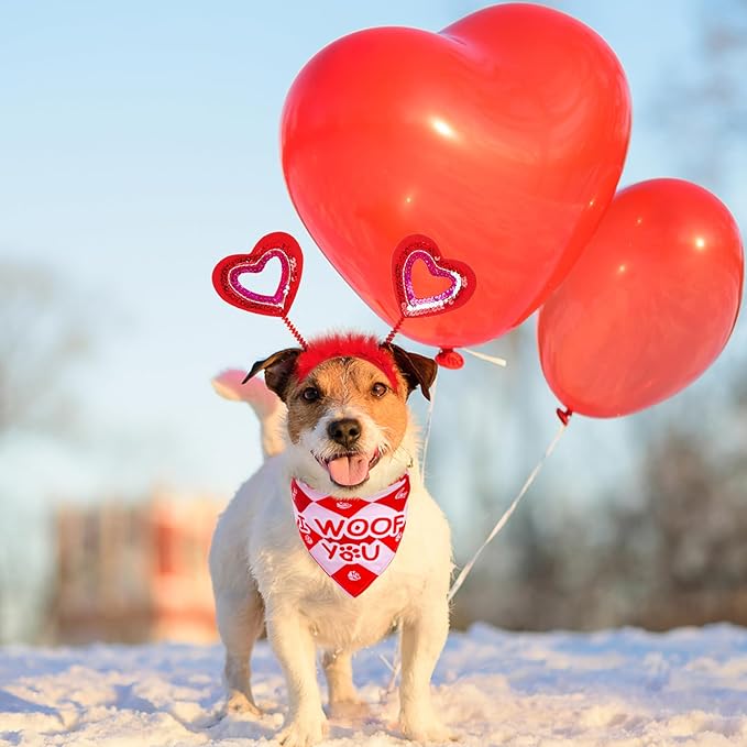 PUPTECK Valentine Dog Bandana Scarf with Cute Doggy Love Hat, Wedding Photo Prop Costume Decorations Supplies for Small Medium Large Dogs Boy Girl Outfit Engagement Gifts, Red