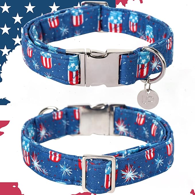 4th of July Dog Collar, Patriotic Dog Collar, American Flag Collar for Puppy Boy Girl Dog or Cat, Comfortable Summer Collar with Metal Buckle, XS