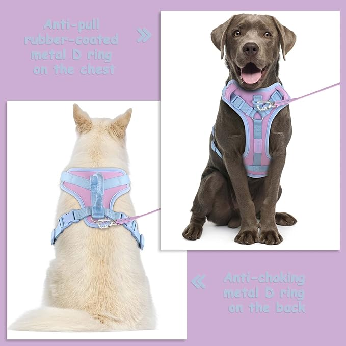 No Pull Dog Harness Adjustable Soft Padded Pet Vest with Control Handle Adorable Daily Harness for Dogs(Sweet Lilac XL)