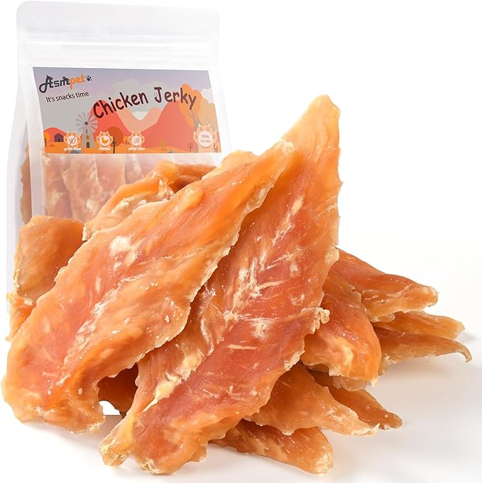 ASMPET Chicken Jerky Dog Treats, Natural Dog Treats Made with Real Breast Healthy Low Fat for Small Dogs Medium Dogs 1% Taurine High Protein No Artificial Flavors