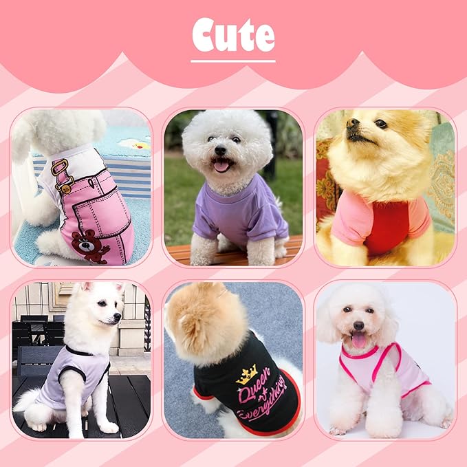 6 Pack Dog Clothes for Small Dogs Girl, Soft and Breathable Puppy Kitten Dog Shirts with Letters for Pet Cats, Summer Dogs' T-Shirts Apparel Sleeveless Vests for Chihuahua Yorkies (S)