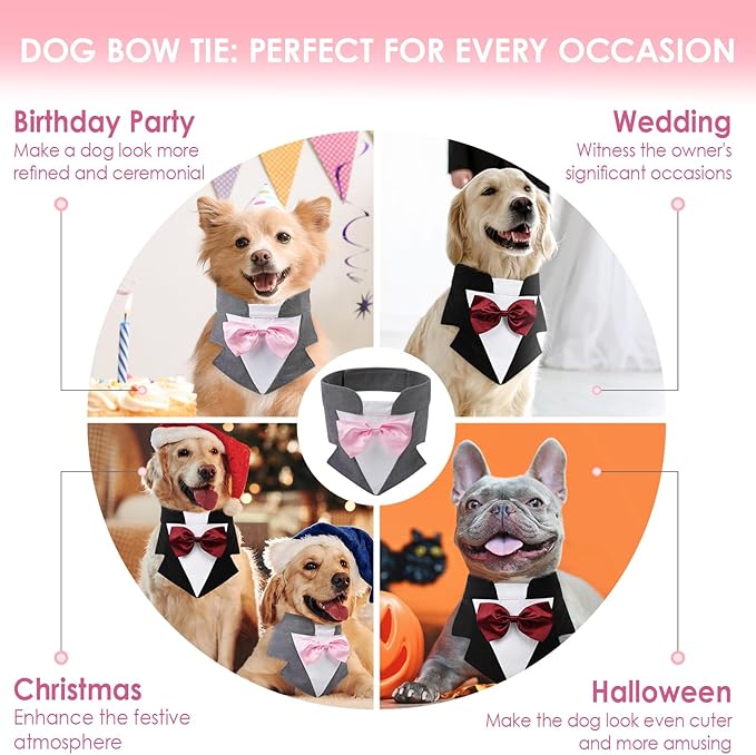 AOFITEE Formal Small Dog Tuxedo, Dog Wedding Bandana Collar with Bow Tie, Adjustable Puppy Birthday Costume Valentines Outfits, Small Bowtie for Dogs Pet Party Tux Wedding Outfit, Grey S