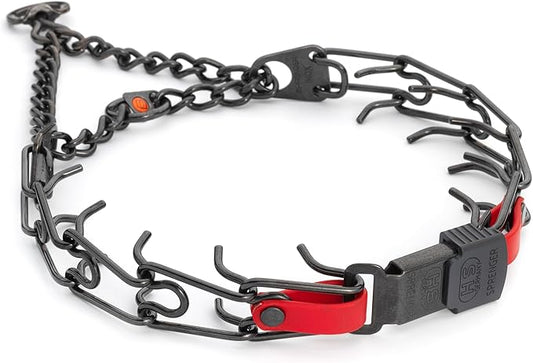 Herm Sprenger Black Stainless Steel Dog Collar with Quick Release ClicLock Buckle and Biothane Insert Training Collar Made in Germany (Cherry Red, 23in x 3.2mm(Neck Size up to19-20in))