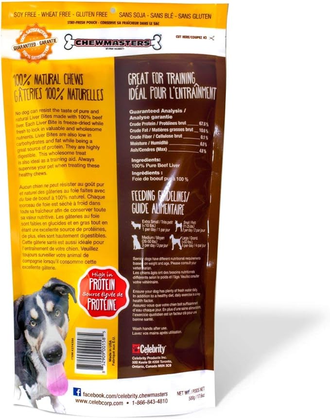 100% Pure Beef Liver Bites, Healthy Freeze Dried Dog Treats, 17.6 oz, All Natural, Grain Free, High Protein & Zero Additives, Made in USA, Packed with Nutrients and Vitamins
