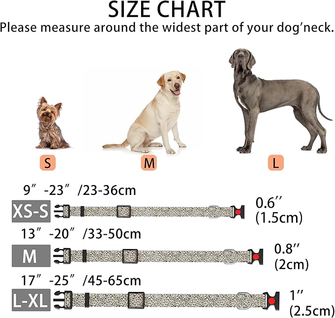 Cute Floral Dog Collar for Small Medium Large Dogs,Girl Female Dog Collars Soft Patterns Adjustable Pet Collar with Quick Release Safety Buckle for Puppy Breed Boy Dogs,Leopard,L