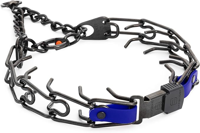 Herm Sprenger Black Stainless Steel Dog Collar with Quick Release ClicLock Buckle and Biothane Insert Training Collar Made in Germany (Blueberry Royal, 25in x 4.0mm(Neck Size up to21-22in))