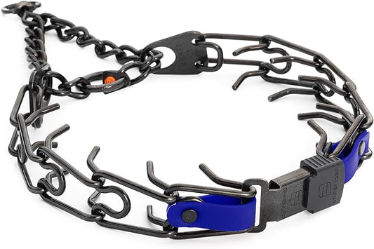 Herm Sprenger Black Stainless Steel Dog Collar with Quick Release ClicLock Buckle and Biothane Insert Training Collar Made in Germany (Blueberry Royal, 25in x 4.0mm(Neck Size up to21-22in))