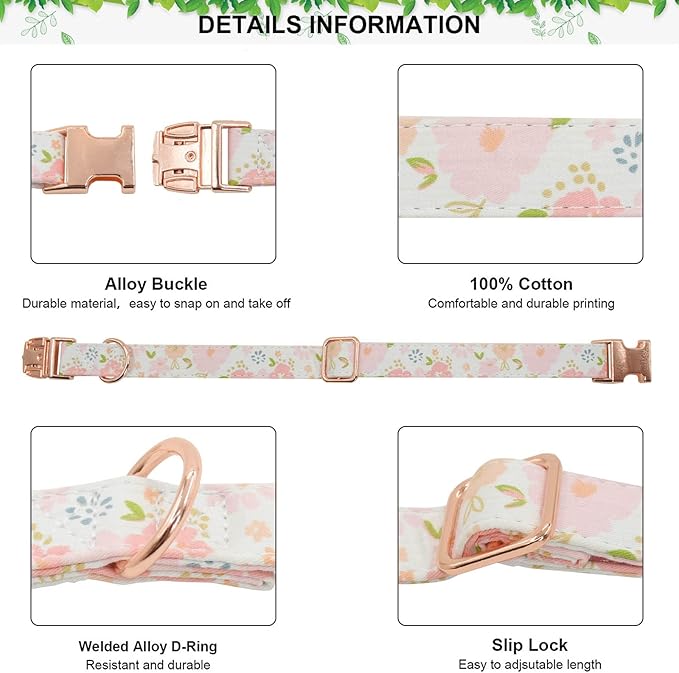 Metal Buckle Dog Collar, Durable Adjustable Dog Collar Soft for Small Medium Large Dogs (Pink Flowers, L(15-23in)